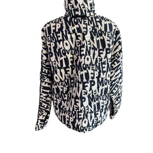 Free People Oversized Puffer Jacket Movement Zips XS-X Black White Spell Out New - Picture 10 of 16